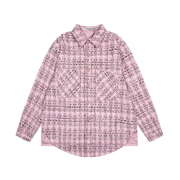Charlie Luciano Woven Plaid Shirt Jacket Pink - Picture 1 of 8